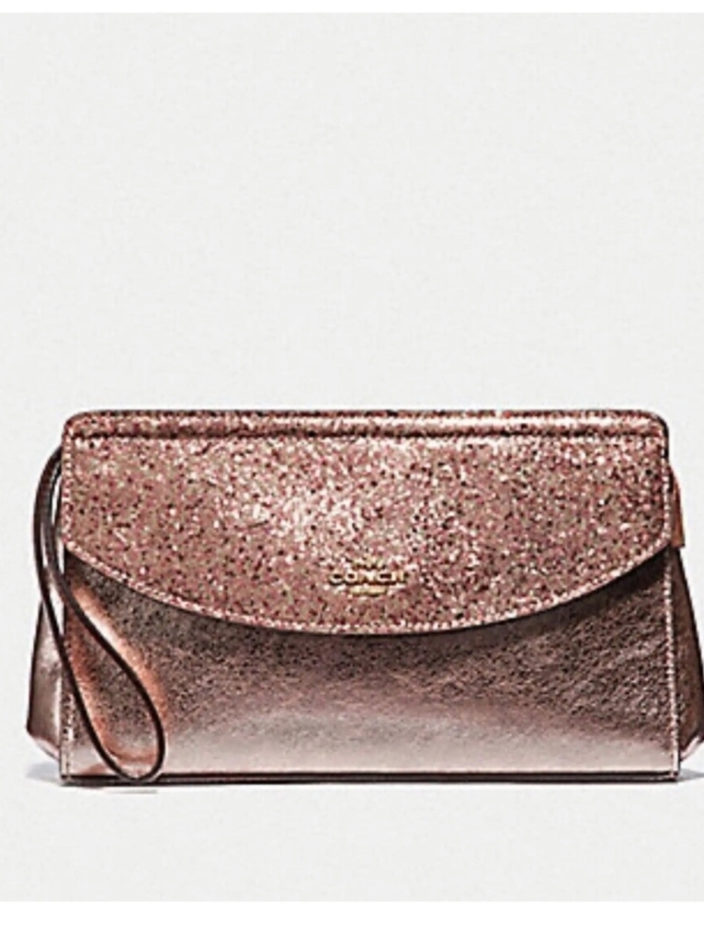 ✨️NWT✨️ Coach Rose Gold Glitter Metallic Zip Top Clutch, 2018, $295 MSRP